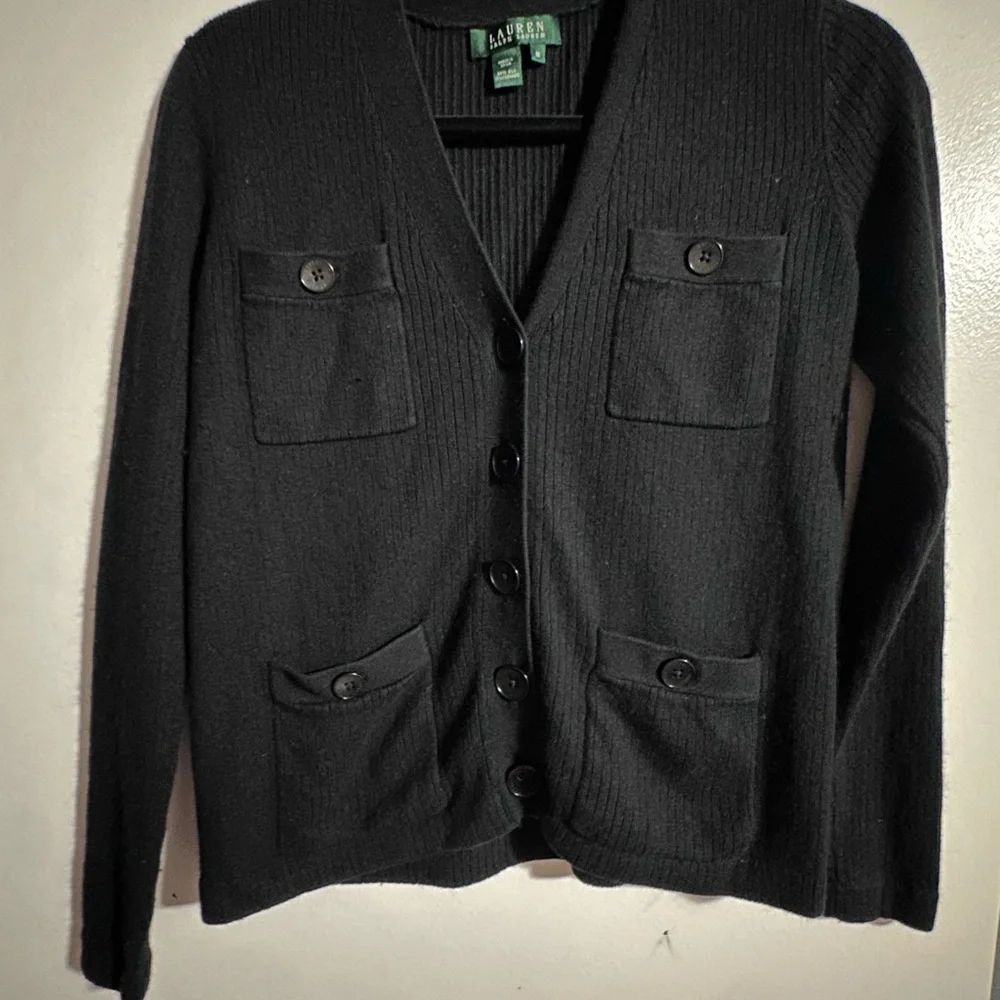 Lauren Ralph‎ Lauren Black Button-Up Women’s Sweater Cardigan Size M